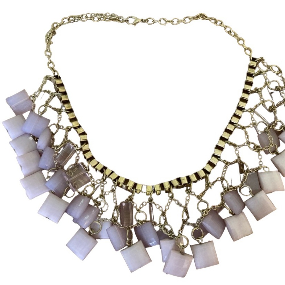 Choker style necklace with gold-tone chain and two-tone purple beads